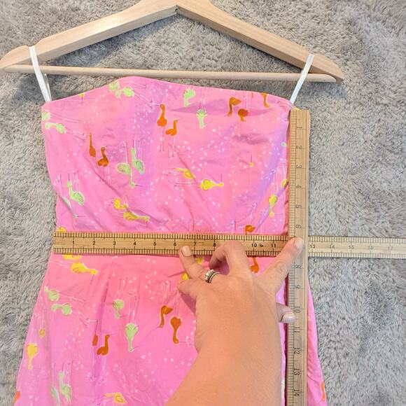 Lilly Pulitzer Pink Strapless Audrey Dress Crane Bird Print Sheath 0 XS - Picture 10 of 11
